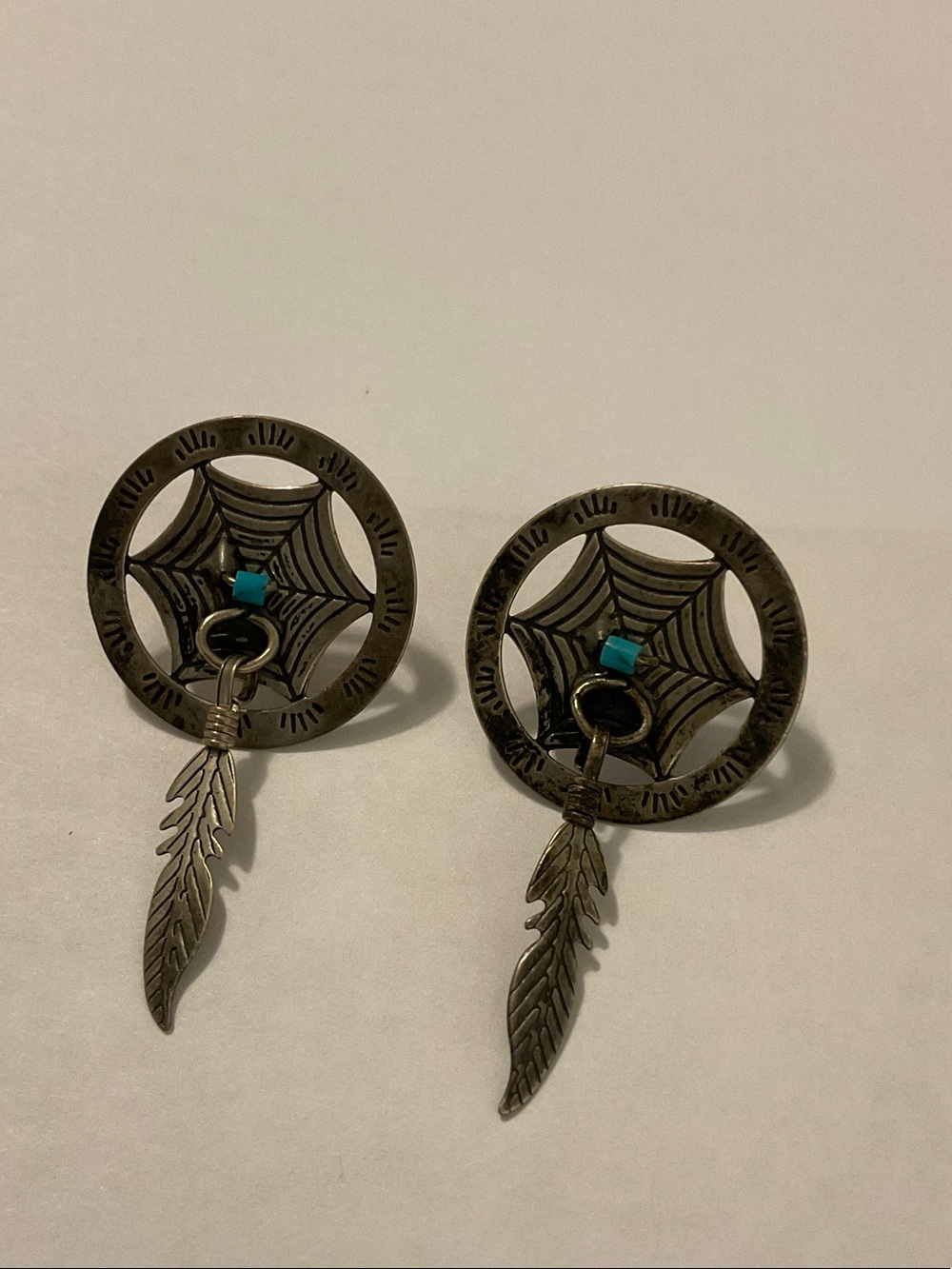Navajo stamped & signed dream catcher earrings